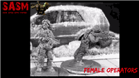 28mm modern female operator figures set two military miniatures on bases grayscale image