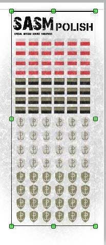28mm Polish JWK decals sheet with colored and subdued Polish flags and JWK patches for Special Artizan Service Miniatures