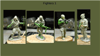 Set of four 28mm fighters miniature figures displayed from different angles