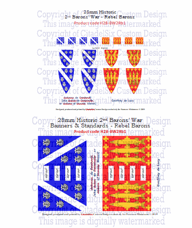 Ankerus de Freshevill 28mm historic 2nd Barons' War banners and standards set with blue and red heraldic designs