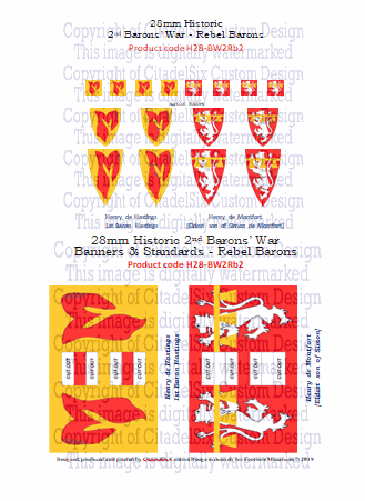 Heraldic banners of Henry de Hastings and Henry de Montfort from the 28mm Historic Barons' War collection.