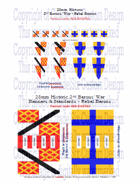 Heraldic banners and standards of Hugh le Despencer and John de Bracebridge from 28mm historic barons' war collection