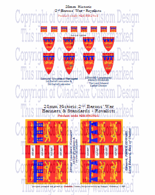 Heraldic banners and standards of Edmund ‘Crouchback’ Plantagenet, 1st Earl of Lancaster and Leicester, and Prince Edward, Earl of Chester, medieval royal insignia.