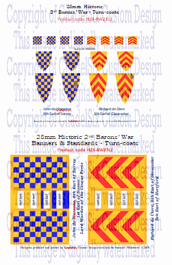 Heraldic banners and shields of John de Warenne, 6th Earl of Surrey, and Richard de Clare, 6th Earl of Gloucester, from the 2nd Barons' War collection.