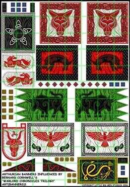 Arthurian Banners set inspired by Bernard Cornwell's Warlord Chronicles for painted miniatures.