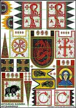 Set of Arthurian banners with medieval designs for miniature painting and application guidance