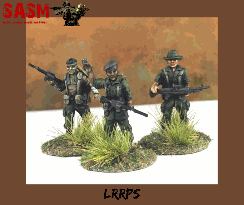 28mm Vietnam War LRRPS miniature figures set of three soldiers with detailed uniforms and weapons