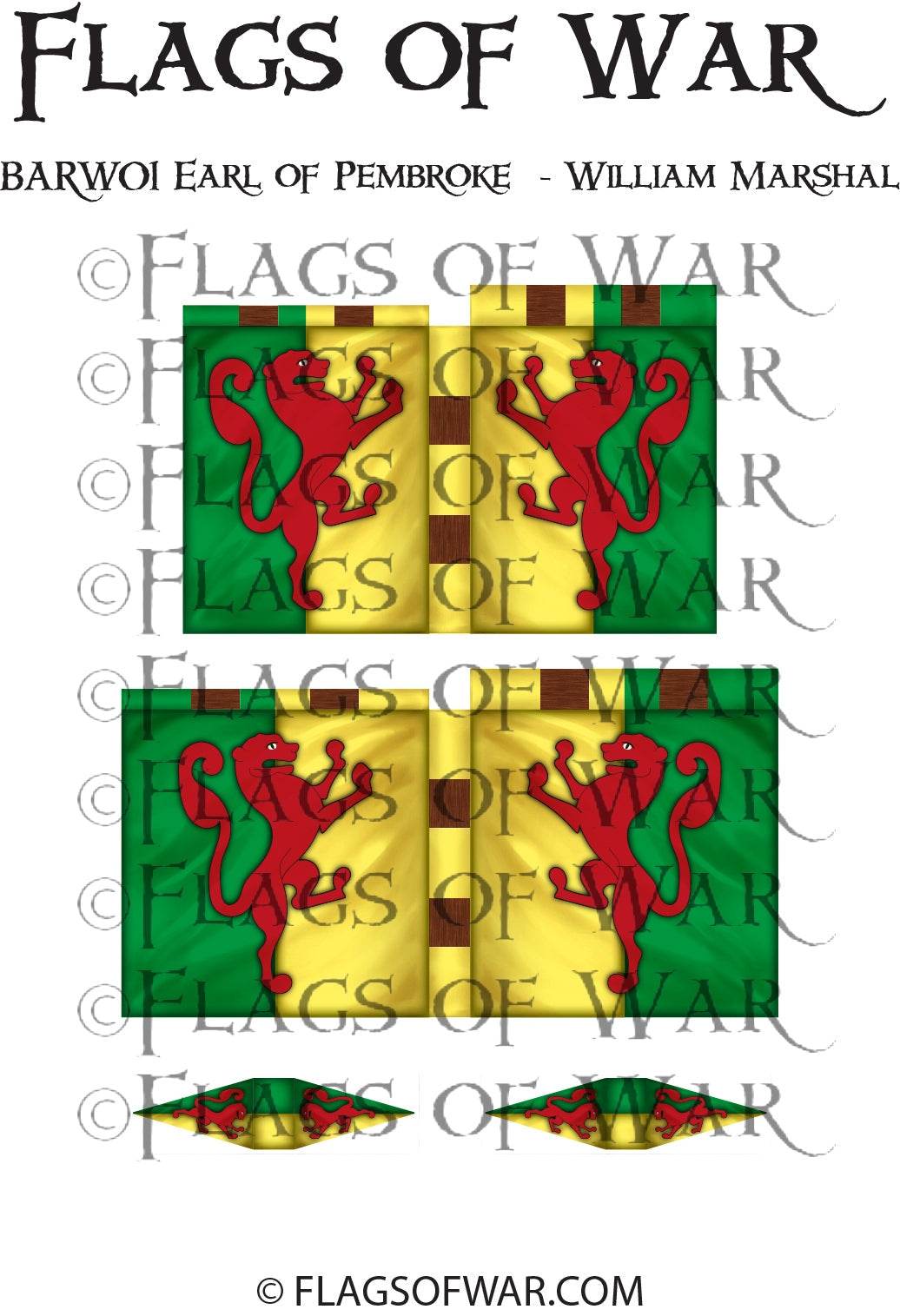 28mm BARW01 Earl of Pembroke William Marshal flag for Barons' War range with red lions on green and yellow background