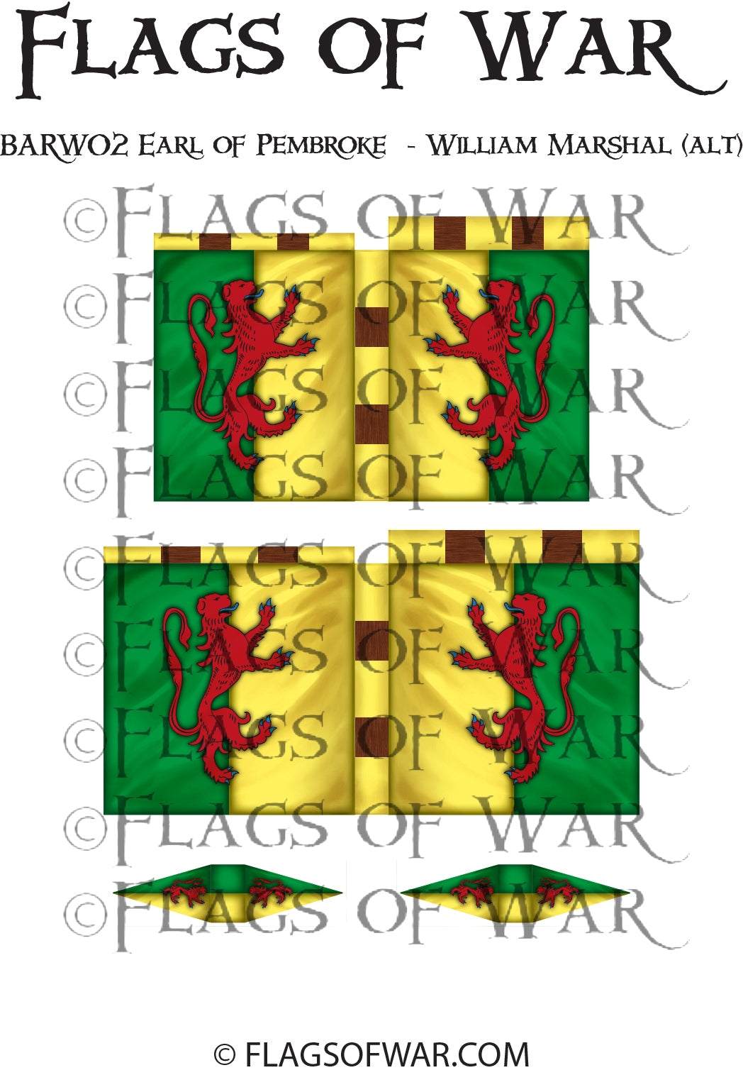 BARW02 EARL OF PEMBROKE 28mm flag with red lions and yellow cross on green background for Barons' War range