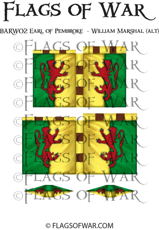 BARW02 EARL OF PEMBROKE 28mm flag with red lions and yellow cross on green background for Barons' War range