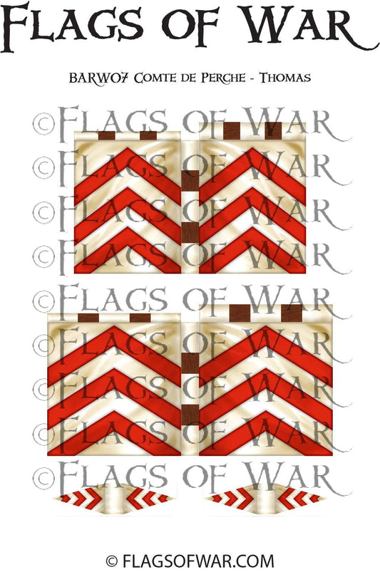 28mm BARW07 COMTE DE PERCHE Thomas flag with red and white chevron design for Barons' War range pre-order