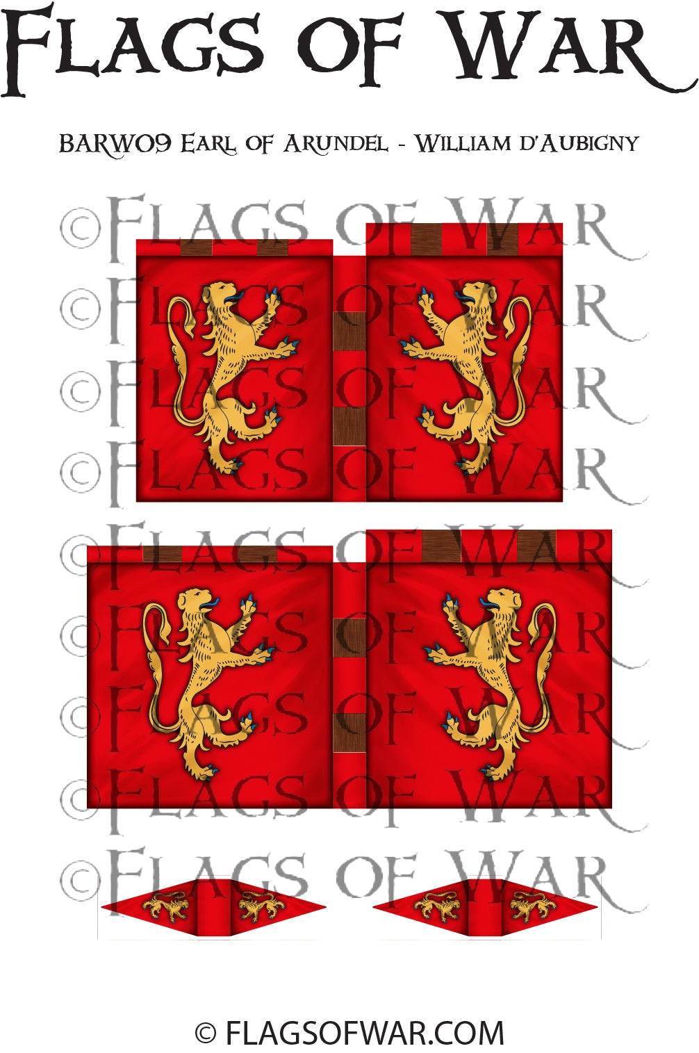 EARL OF ARUNDEL 28mm red flags featuring golden lion for Barons' War range by Flags of War