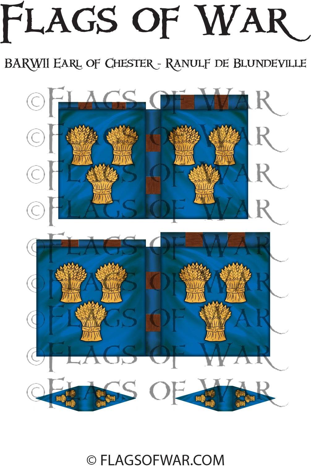 BARW11 EARL OF CHESTER 28mm flag featuring golden sheaf designs on blue background for Barons' War range
