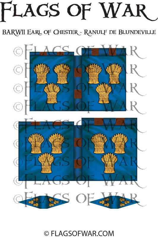 BARW11 EARL OF CHESTER 28mm flag featuring golden sheaf designs on blue background for Barons' War range