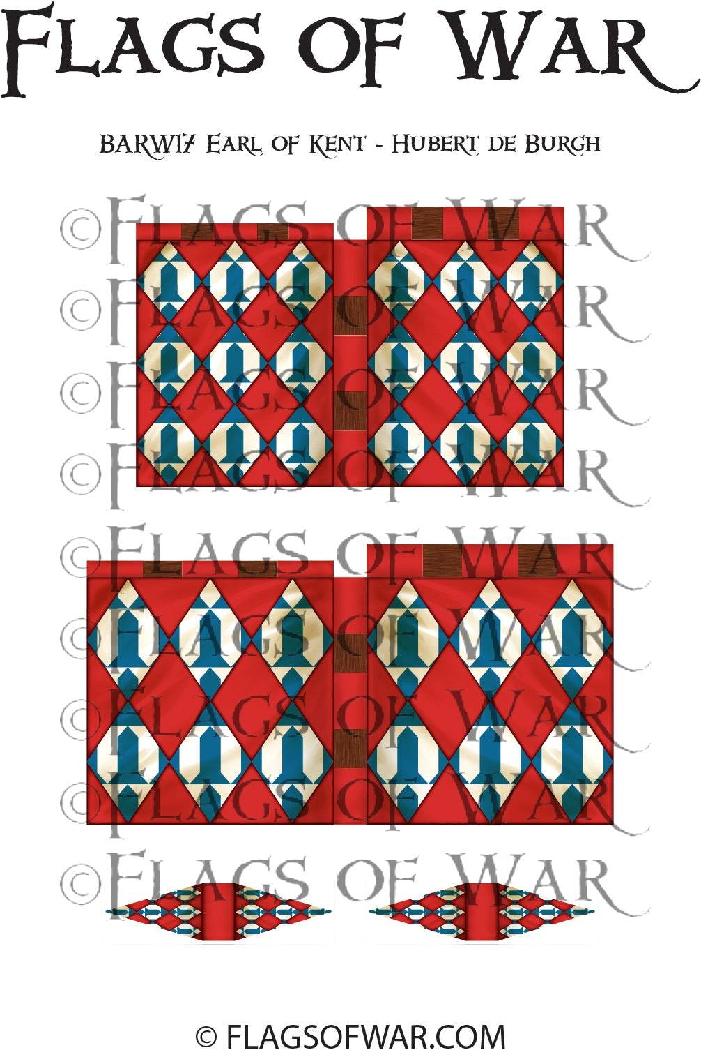 BARW17 EARL OF KENT 28mm medieval flag for Barons' War range with red and blue diamond pattern and heraldic symbols