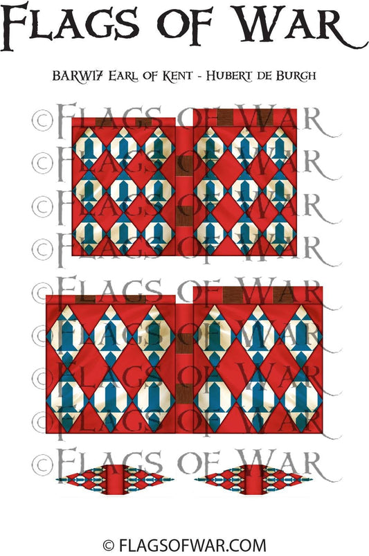 BARW17 EARL OF KENT 28mm medieval flag for Barons' War range with red and blue diamond pattern and heraldic symbols