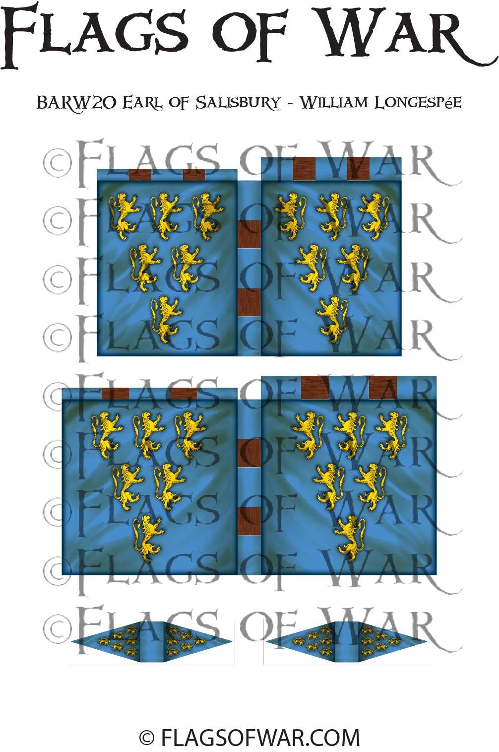 BARW20 Earl of Salisbury William Longespée 28mm flag for Barons' War range with blue background and yellow lions design