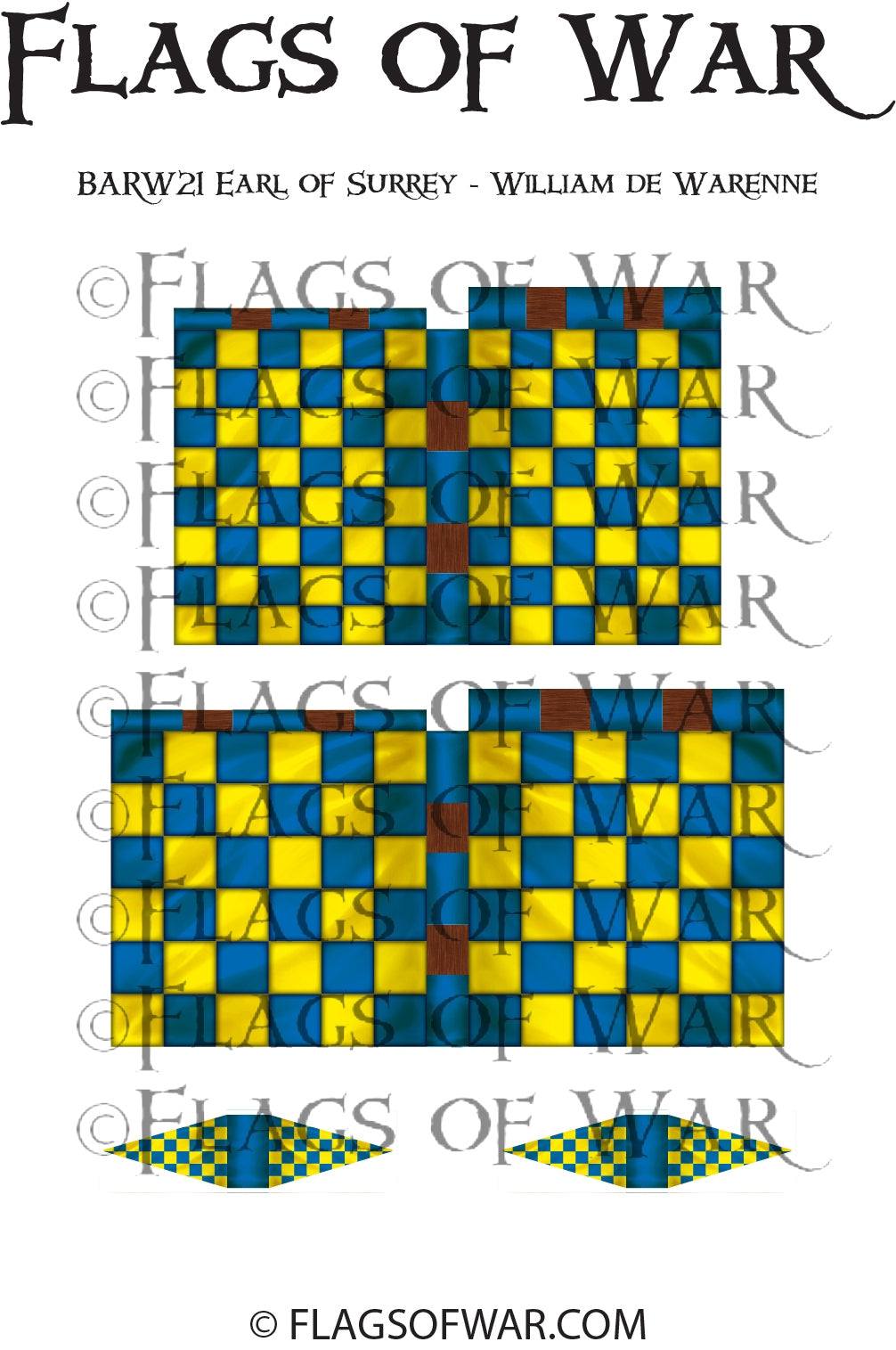 BARW21 Earl of Surrey William de Warenne 28mm Barons' War flag with blue and yellow checkered design