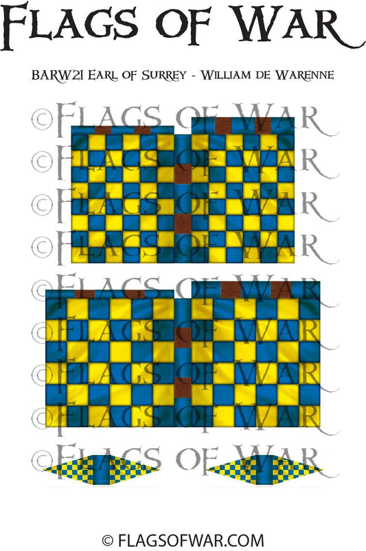 BARW21 Earl of Surrey William de Warenne 28mm Barons' War flag with blue and yellow checkered design