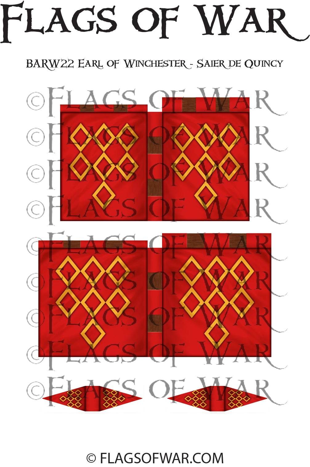 28mm BARW22 Earl of Winchester Saier de Quincy flag for Barons' War range, red with gold diamond pattern