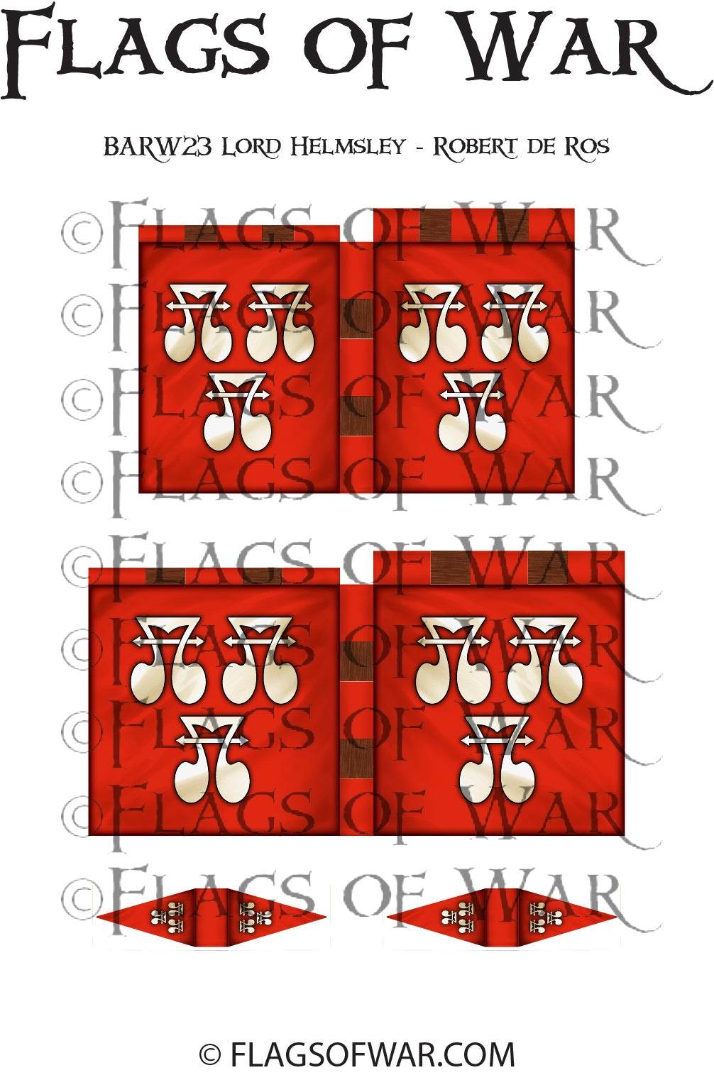 BARW23 LORD HELMSLEY 28mm red flag with white heraldic symbols for Barons' War range
