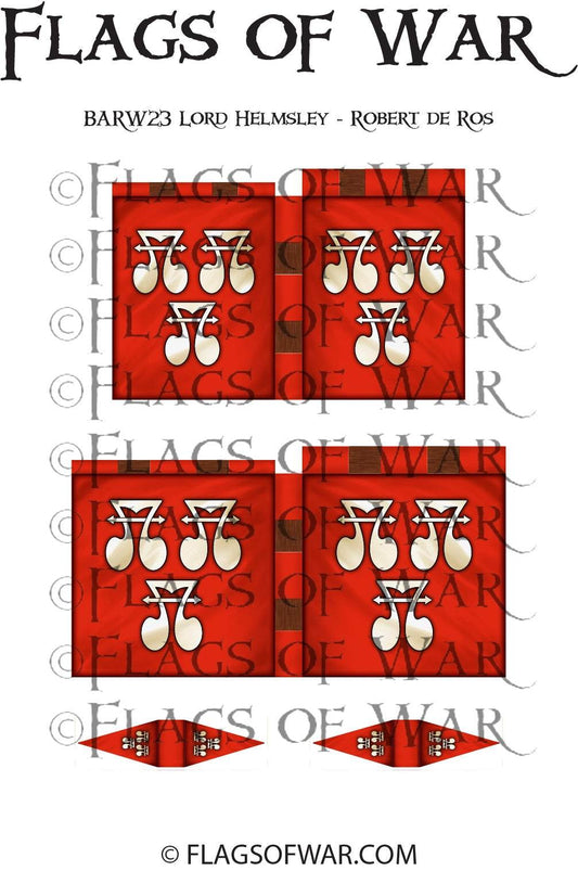 BARW23 LORD HELMSLEY 28mm red flag with white heraldic symbols for Barons' War range