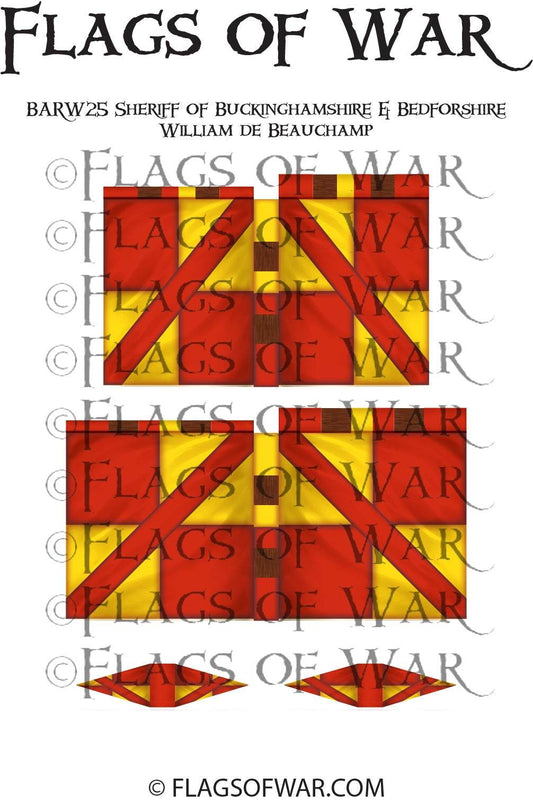 28mm BARW25 Sheriff of Buckinghamshire and Bedfordshire William de Beauchamp medieval flag for miniature wargaming