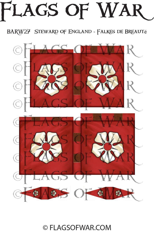 28mm BARW27 STEWARD flag of England with white rose on red background for Barons' War range