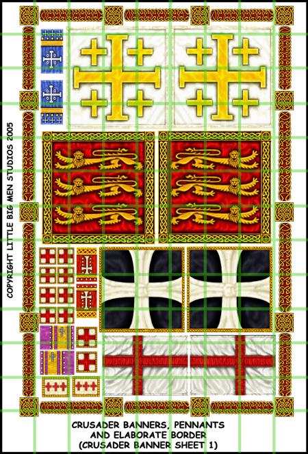 Crusader Banner Sheet with colorful medieval banners and pennants for miniature painting