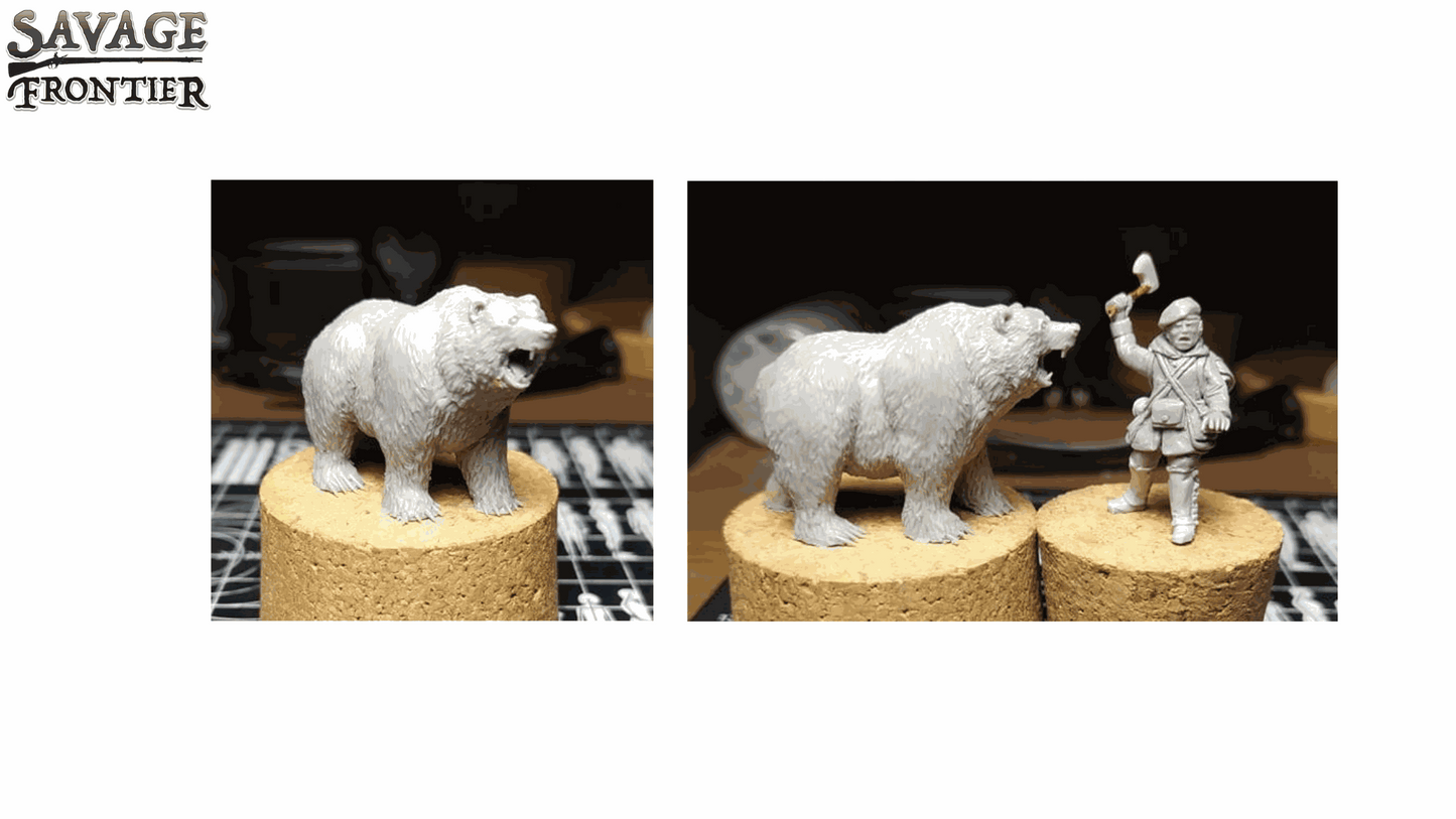 28mm metal Savage Bear miniature on cork base for tabletop gaming