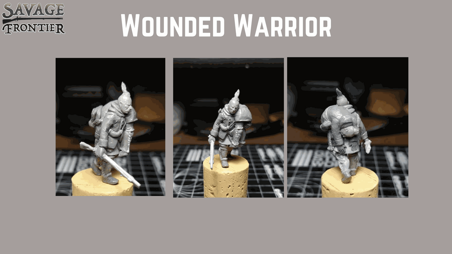 28mm Savage Frontier Wounded Warrior miniature figure set with two detailed unpainted models