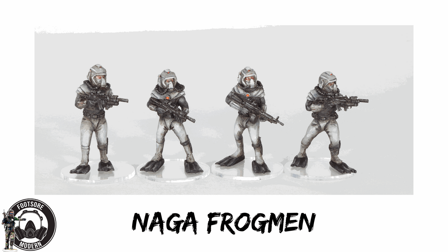 28mm Naga Frogmen metal miniatures set of four figures for covert underwater operations
