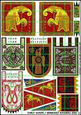Early Saxon Germanic Banners sheet with colorful historical designs for painted miniatures