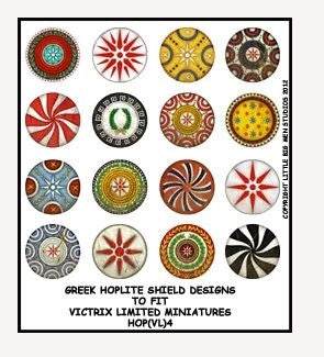 Set of 16 Greek Hoplite shield designs for Victrix limited ancient Greek miniatures