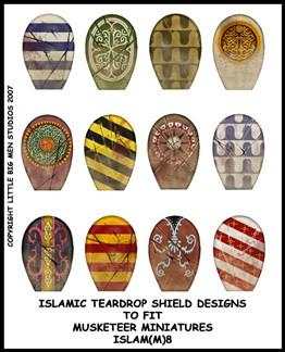 Set of 12 Islamic teardrop Arab shield transfers for miniature painting with instructions