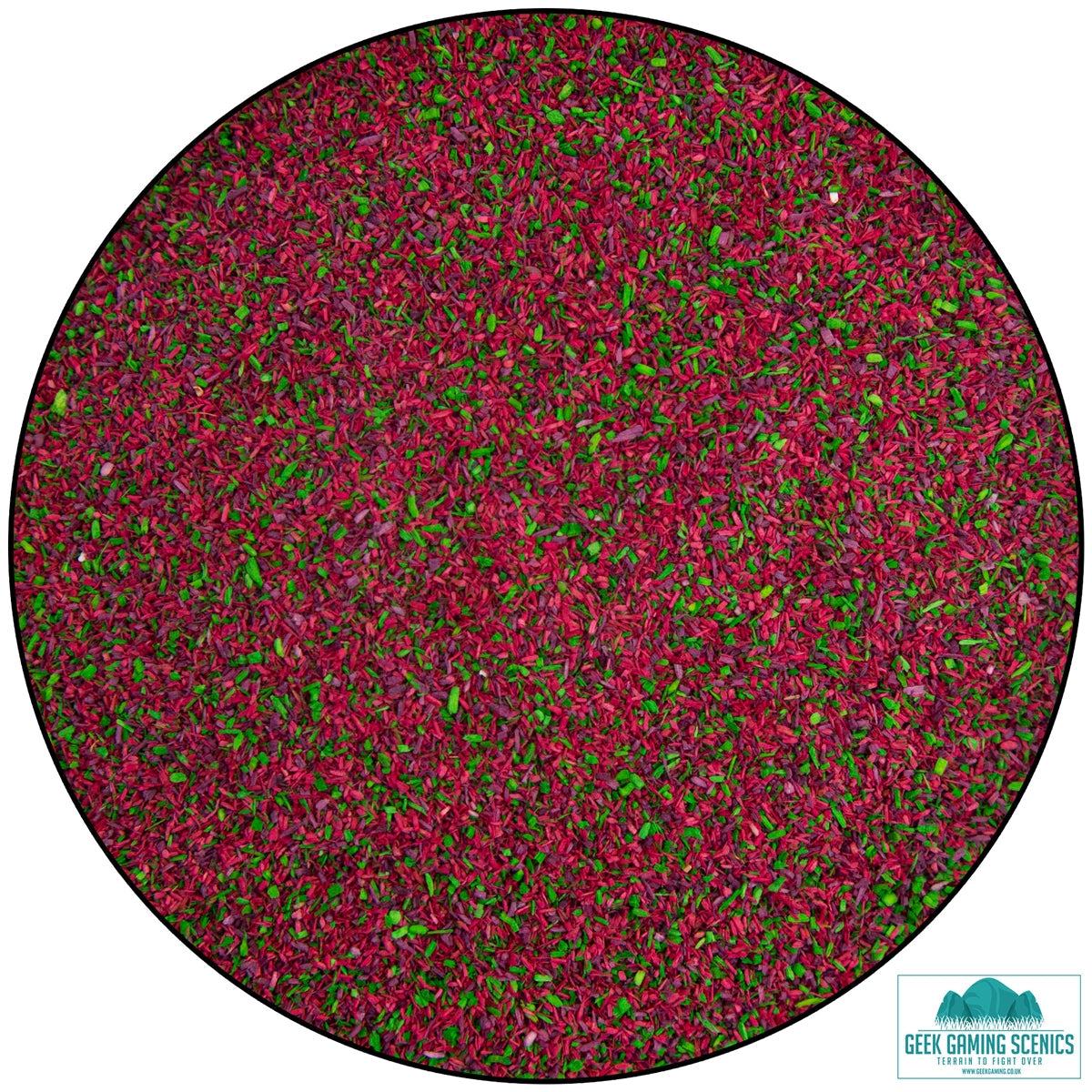 Lukes Aps Scatter Heather Mixture premium dyed sawdust for realistic ground cover in wargaming and dioramas, red and green mix.