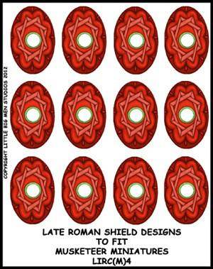 Sheet of 12 Late Roman shield transfers for Footsore Miniatures oval shields with application instructions