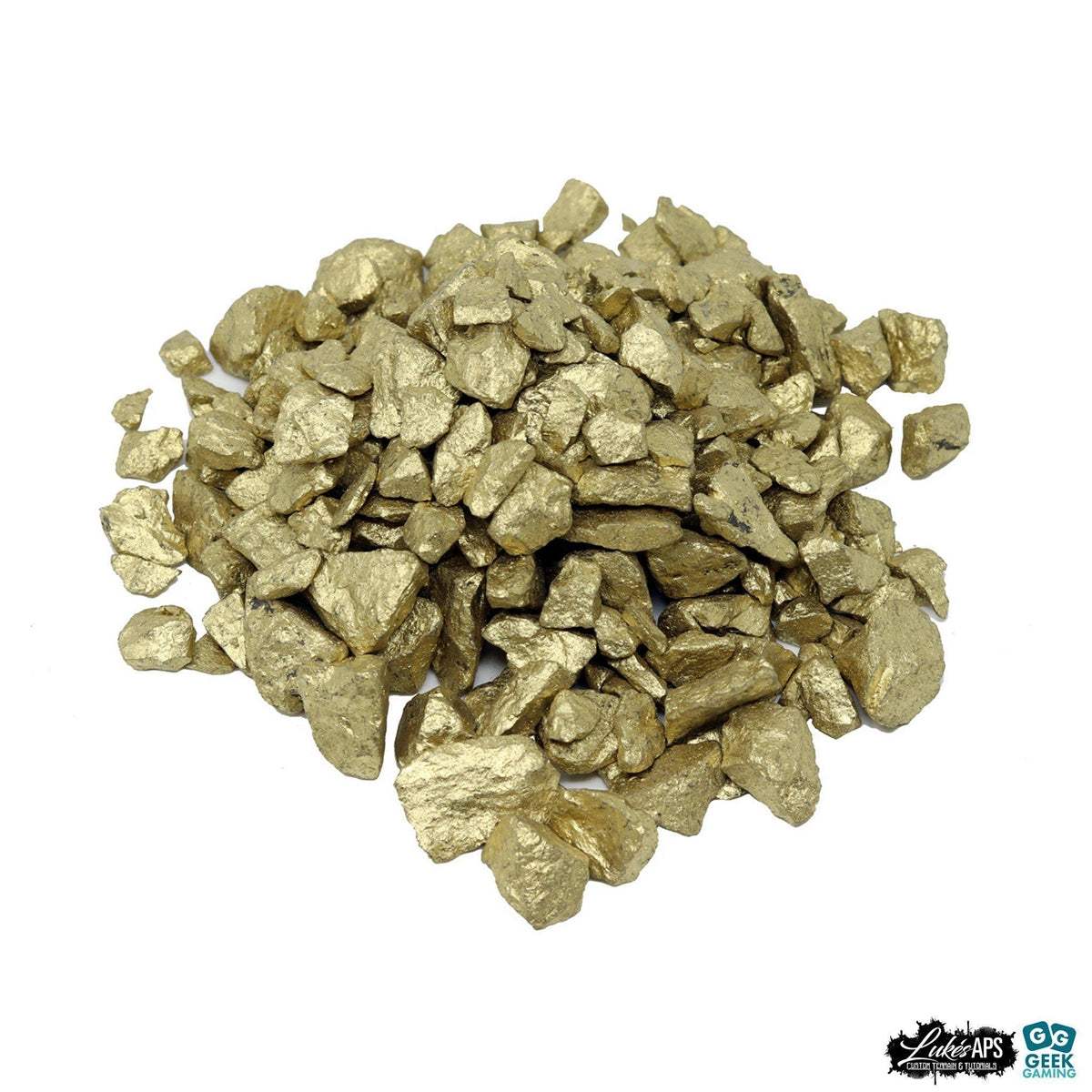 Pile of shiny golden nuggets for decoration and party favors weighing approximately 200g