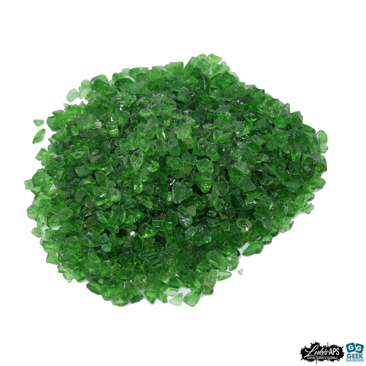 Pile of small green crystals 2-4mm glass chippings weighing approximately 200g