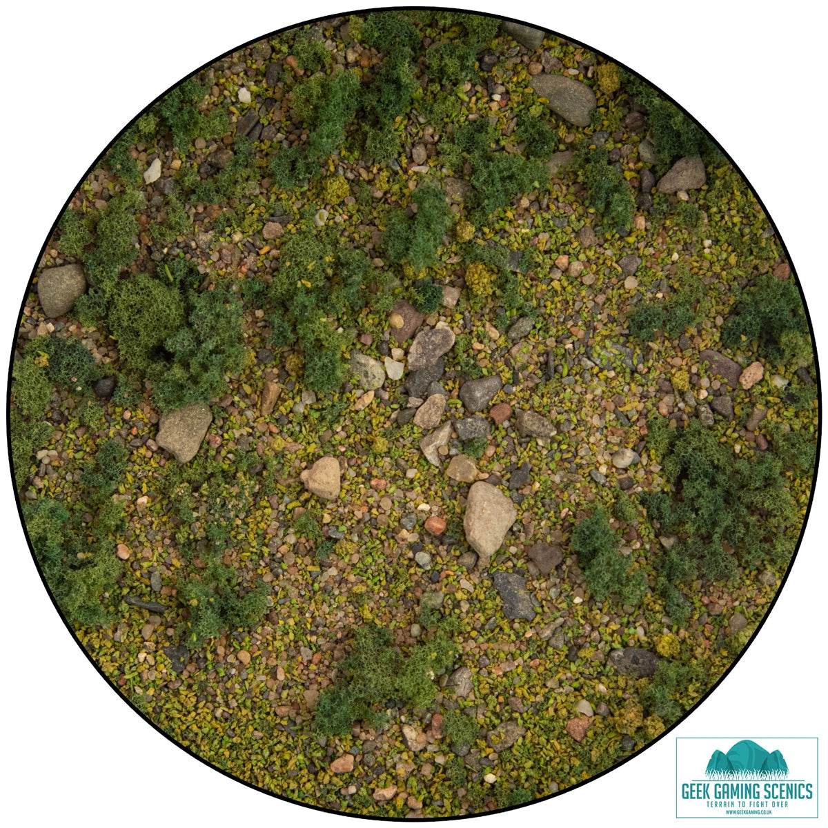 Detailed miniature basing material mix with sands, gravels, static grass, and aggregates for scrubland terrain effects