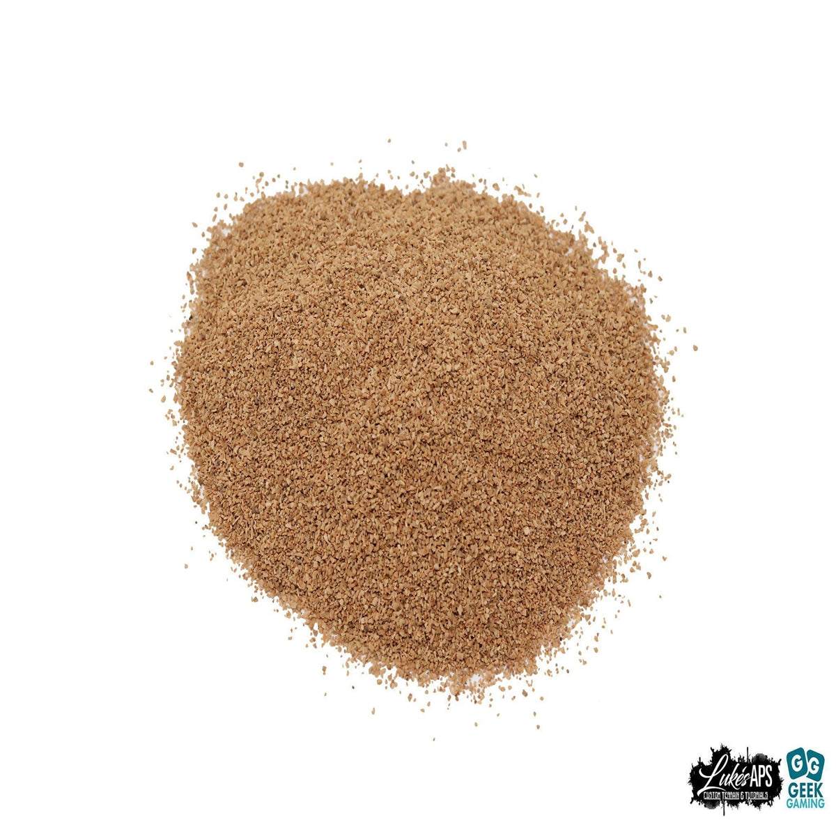 Natural brown cork dust pile, lightweight sustainable ground covering for dioramas, eco-friendly alternative to plastic materials