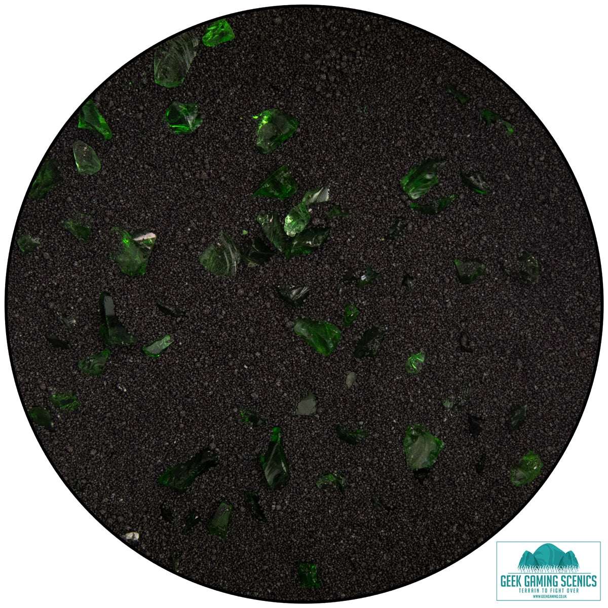 Geek Gaming Grimdark Tomb basing mixture with black coarse rubble and green glass shards for miniature bases