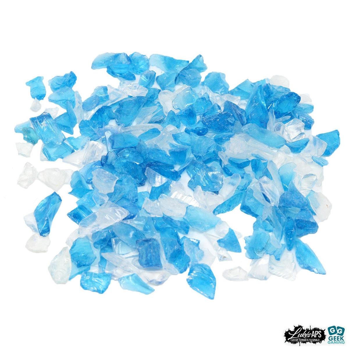 Turquoise and clear 4-10mm glass chippings called Ice Shards 4-10mm, approx 200g