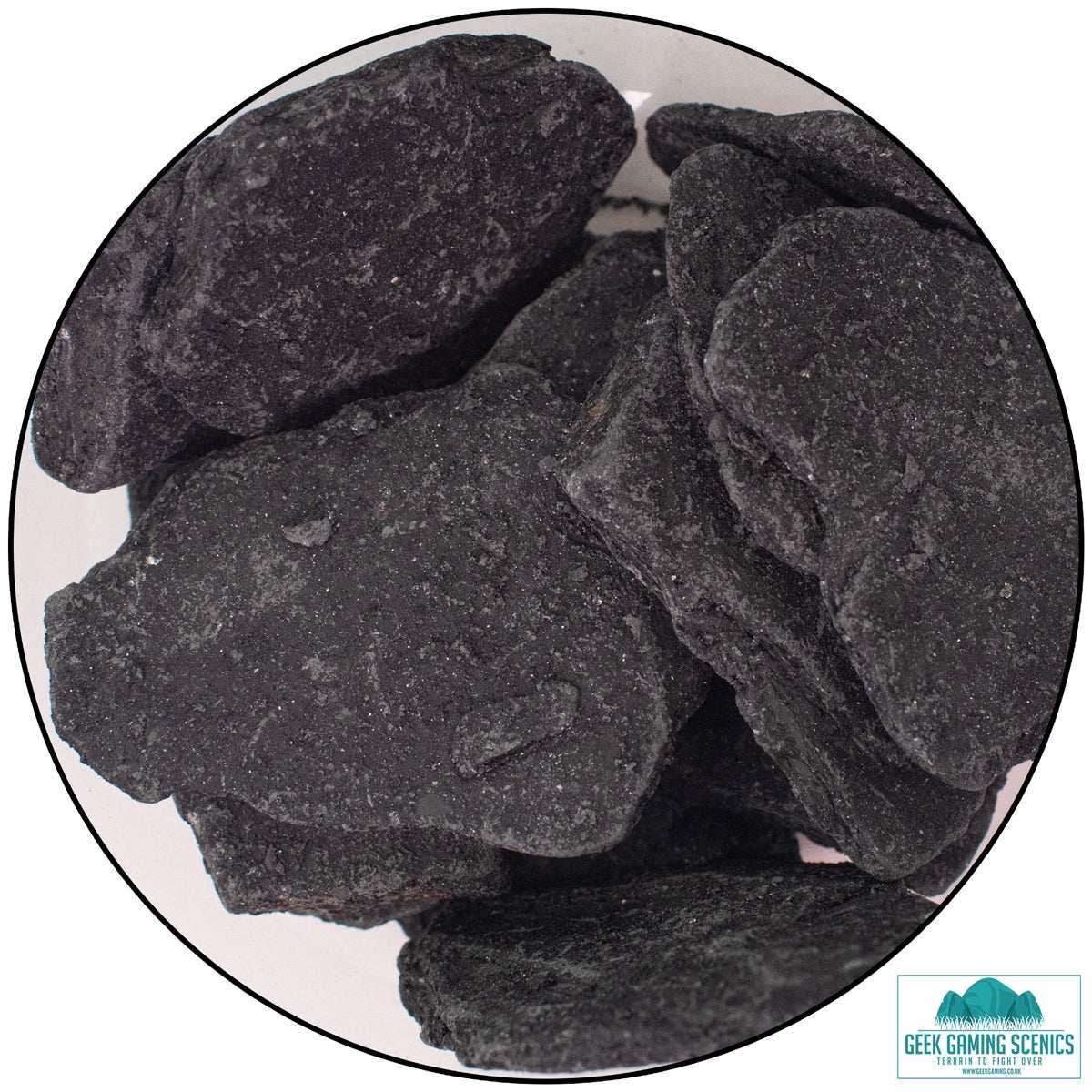 Close-up of mixed slate chippings for model bases and wargaming terrain detailing in a resealable bag