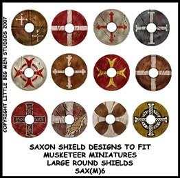 Set of 12 Saxon Shield transfers for large round Footsore Miniatures shields with detailed designs