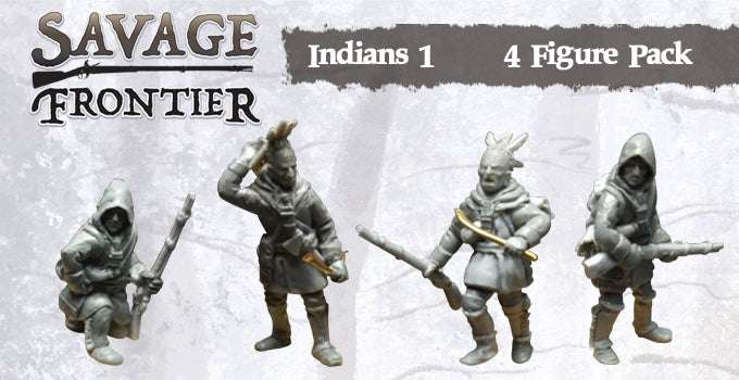 28mm Winter Indian Pack with four metal miniature figures in winter attire including snow shoes