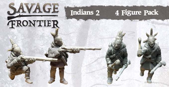 28mm Winter Indian Pack metal miniatures set with four figures and snow shoes from Savage Frontier