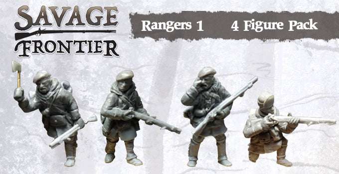 28mm Winter Ranger Pack of four metal miniature figures with snow shoes from Savage Frontier Rangers 1 set