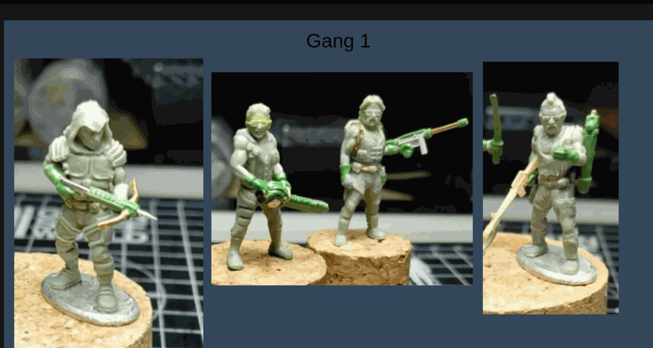 Set of four 28mm Gang 1 miniature figures with detailed weapons and armor on cork bases