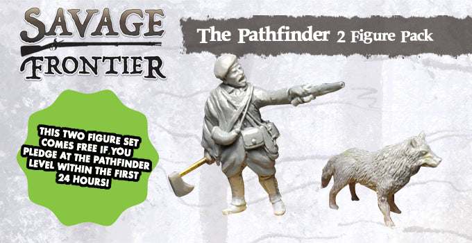 28mm Savage Frontier metal miniatures set featuring a ranger with an axe and a wolf companion